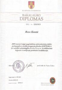 Rasos Kaunės dailės bakalauro diplomas, Klaipėdos universitetas, 2009