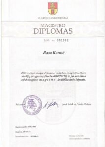 Rasos Kaunės švietimo magistro diplomas, Klaipėdos universitetas, 2011
